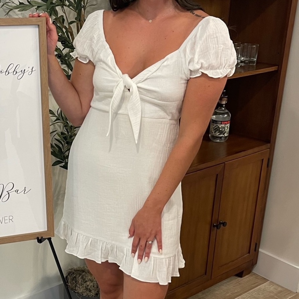 White Ruffle Sleeve Dress